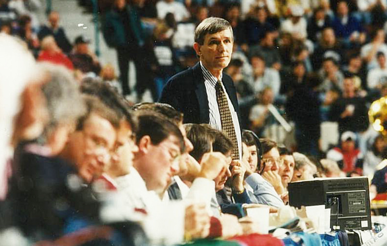 Tolokan (center) at a UConn men's basketball game during BIG EAST Conference action in the 1980's. His storytelling work, commitment and understanding of the media allowed the Connecticut program to gain national attention.